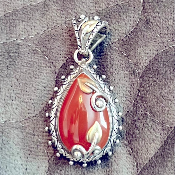 Barbara Bixby Jewelry - Barbara Bixby Vine & Leaf Carnelian Sterling Silver/18K Gold Pendant